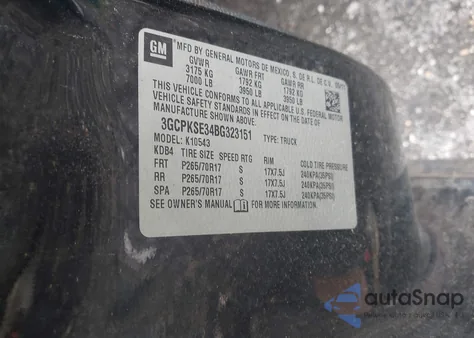 2011 Chevrolet Silverado 1500 Lt из США, поврежденный, VIN 3GCPKSE34BG323151